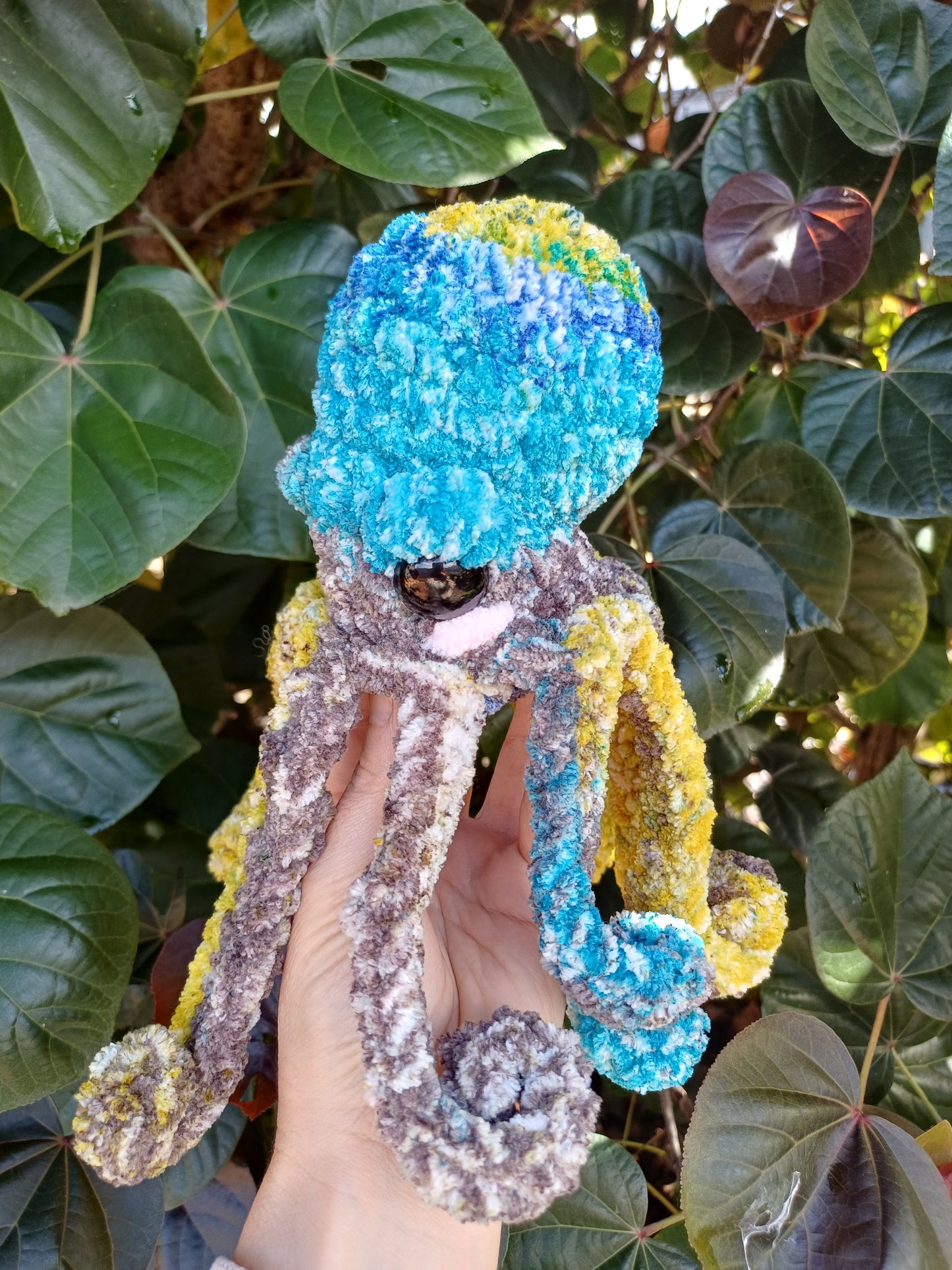 Alexander the Octo in Yellow/Blue and Brown Crochet Plush Toy