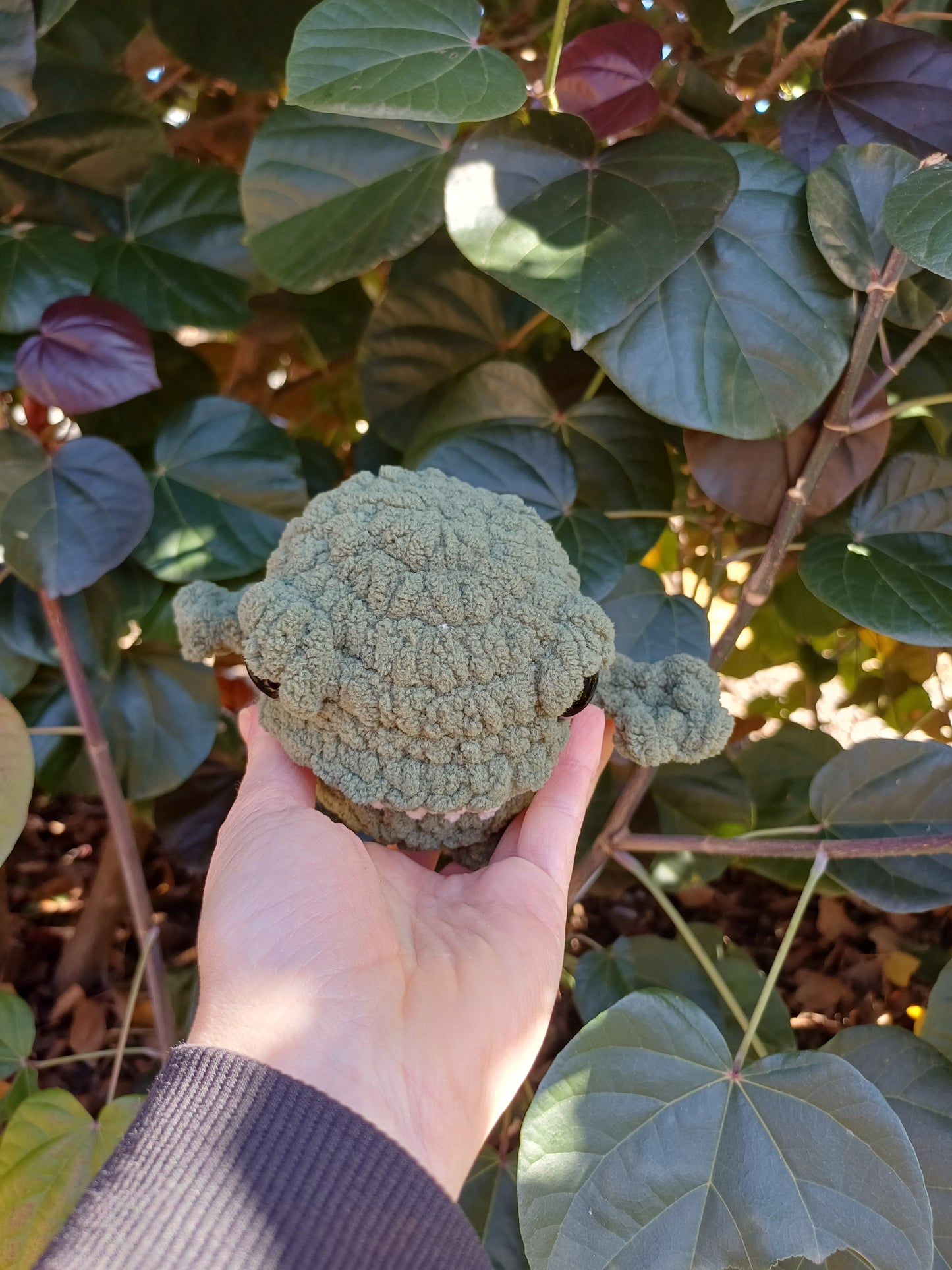 Chubby Frog Dark Green and Cream Crochet Plush Toy