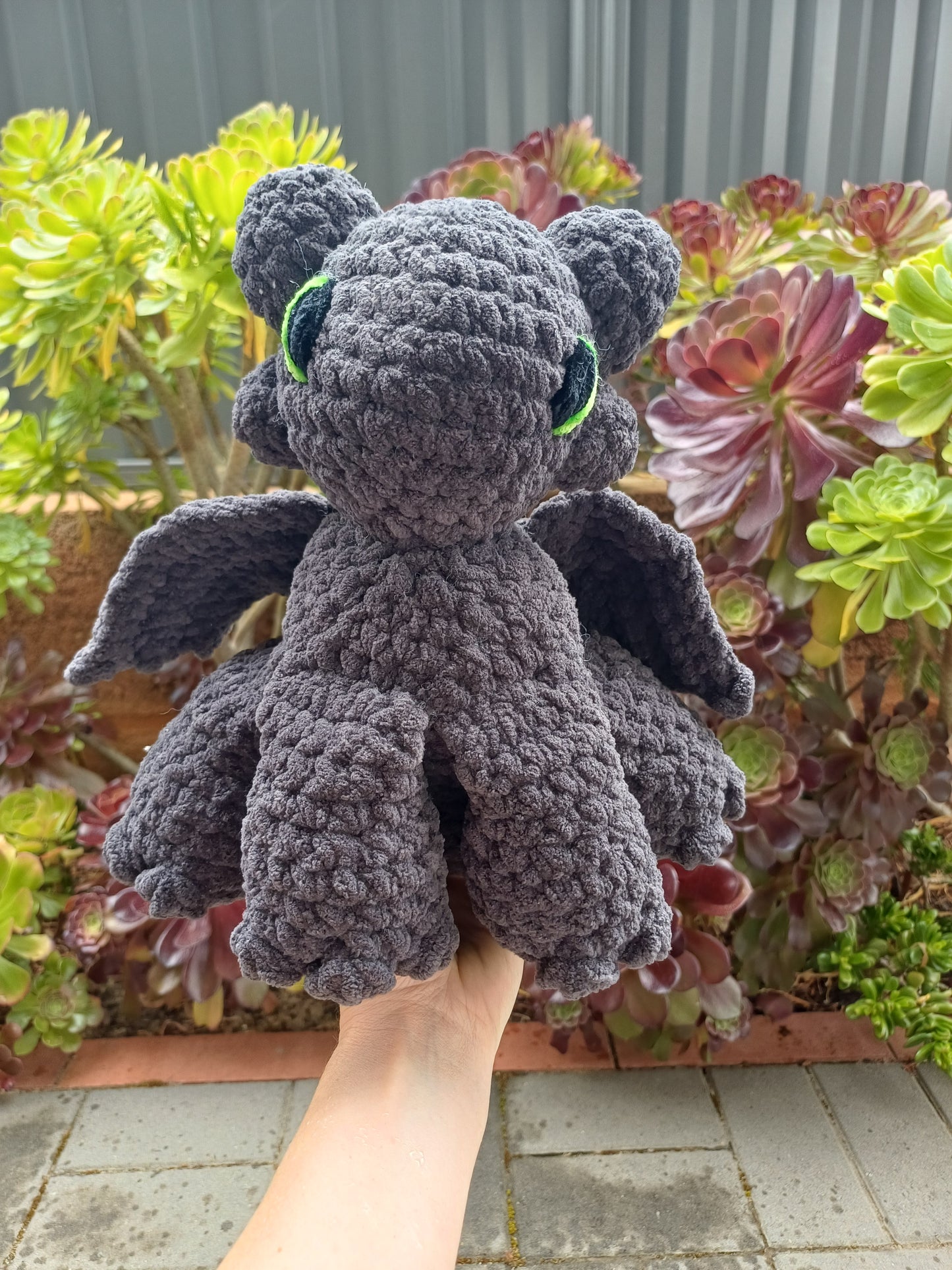 Night Dragon Crochet Plush Sitting Black