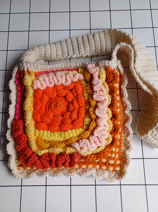 Orange and yellow freeform crochet bag