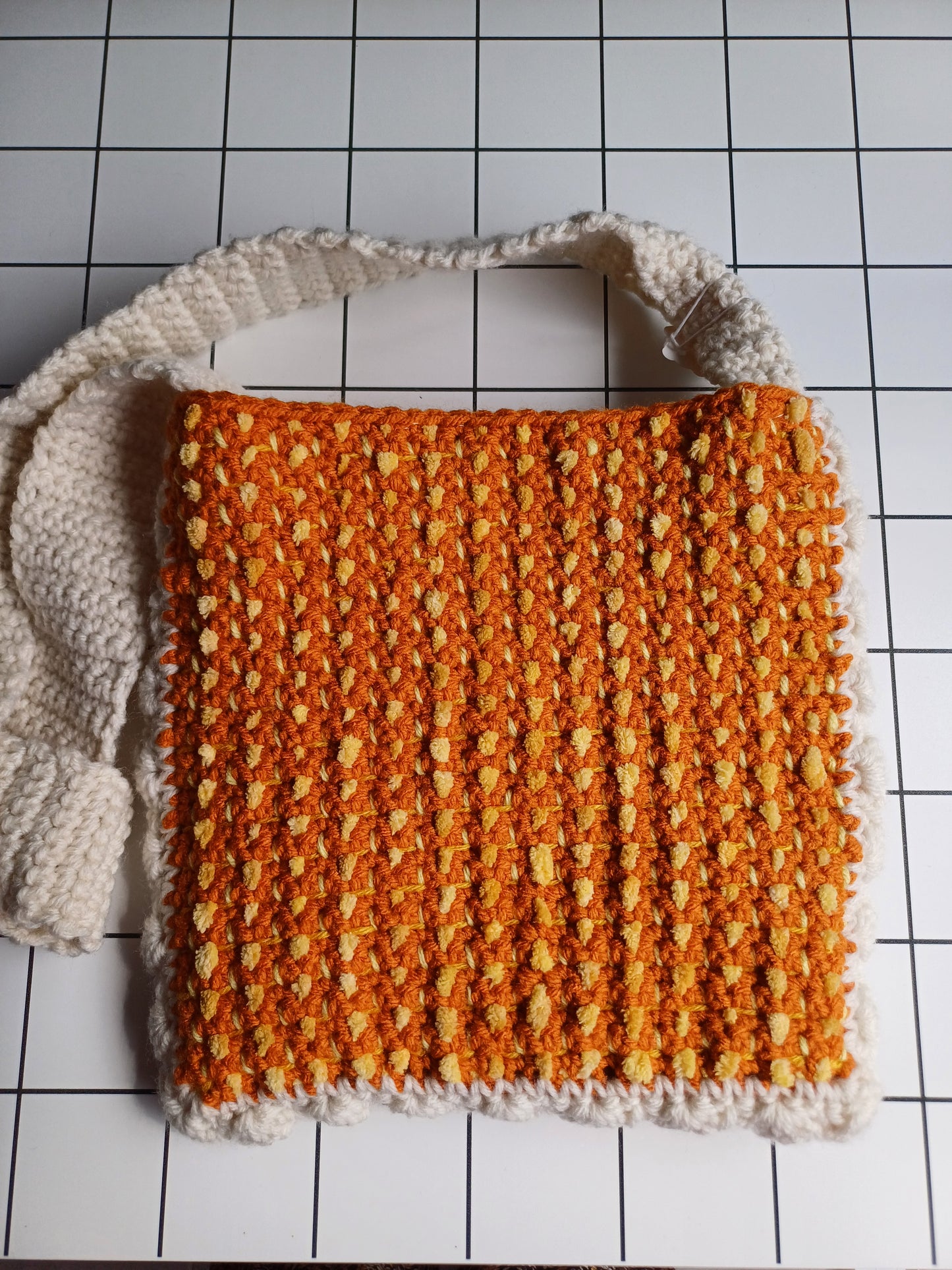 Orange and yellow freeform crochet bag