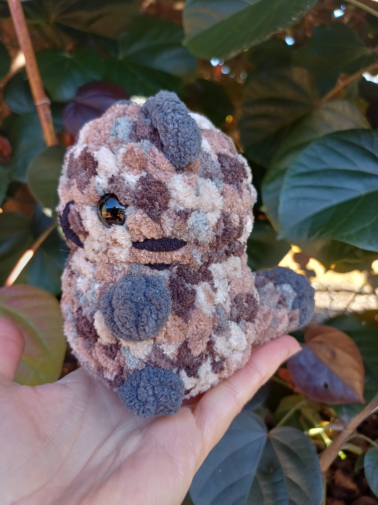 Chubby Sitting Kitten in Browns and Black Crochet Plush Sitting Black