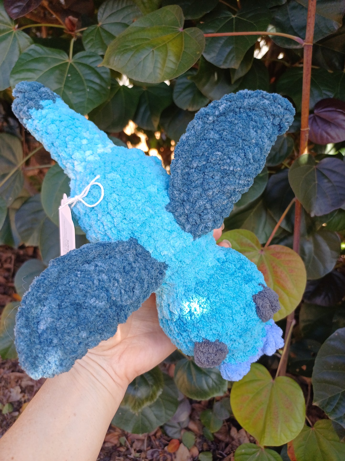 Draco The Dragon Multi Striped Coloured Dragon in Tq, Blue and Dark Blue Crochet Plush Toy
