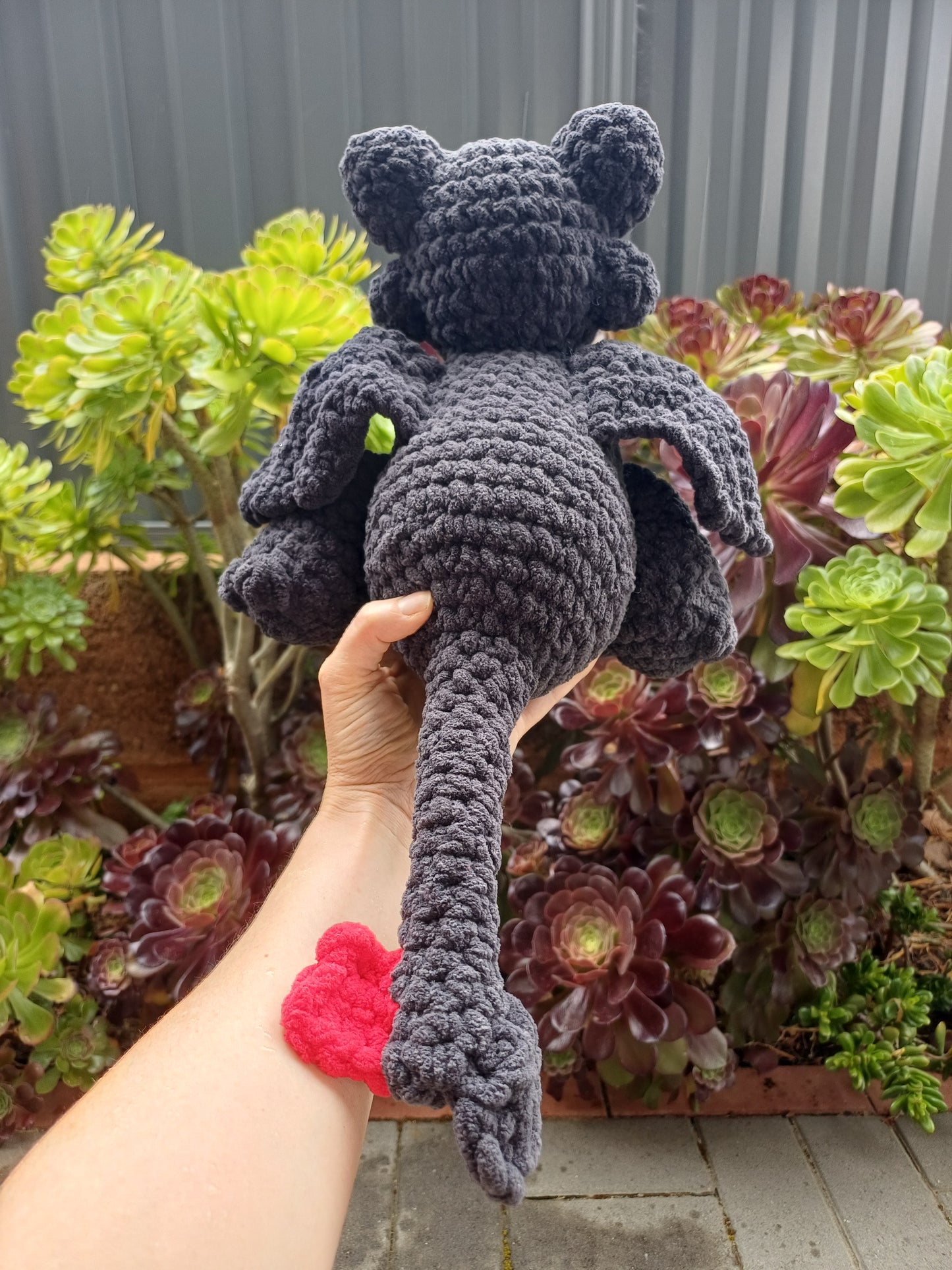 Night Dragon Crochet Plush Sitting Black