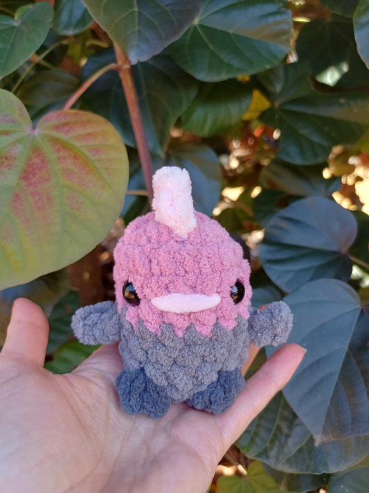 Cocky Pink and Grey Mini Crochet Plush Toy