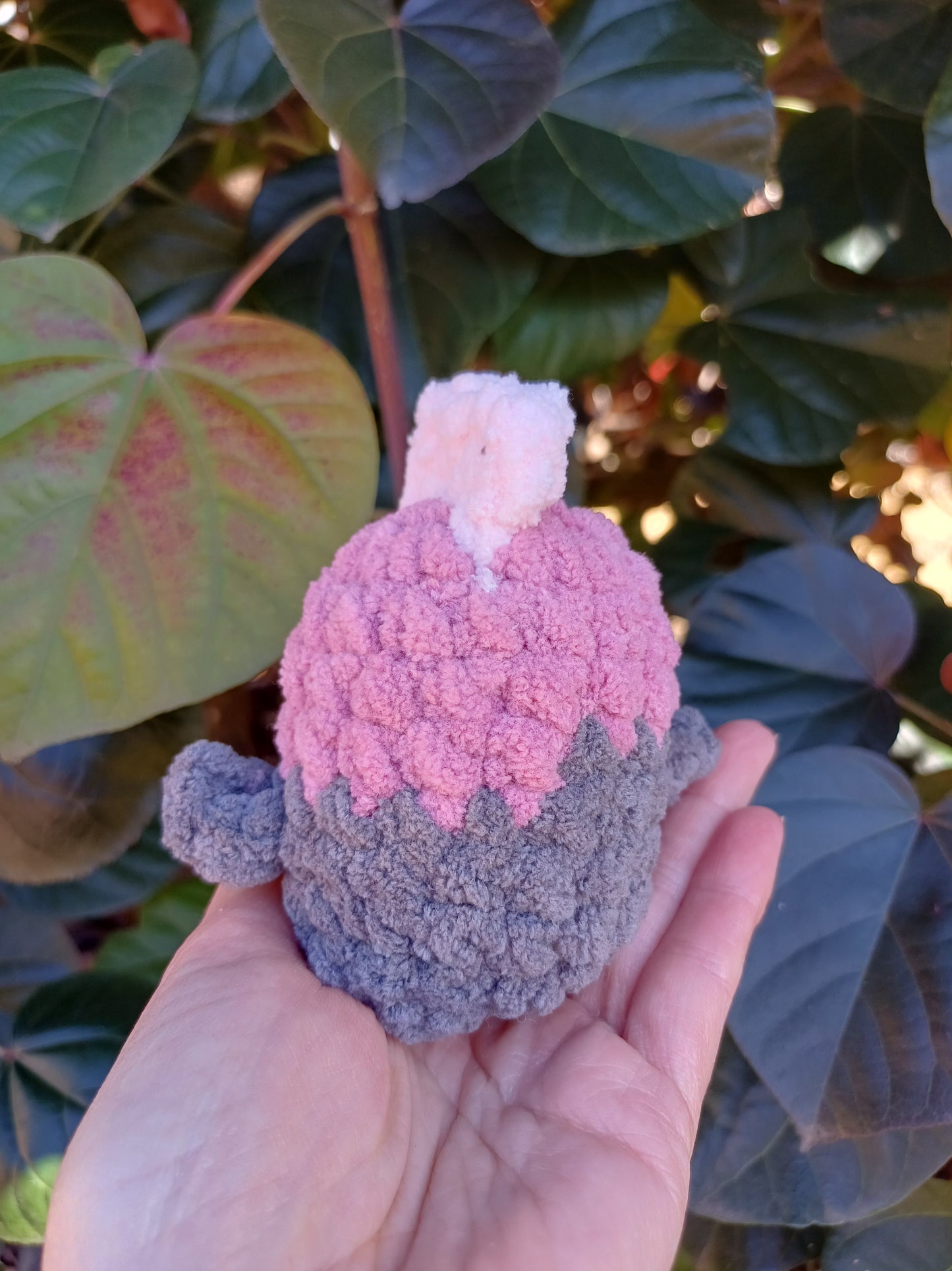 Cocky Pink and Grey Mini Crochet Plush Toy