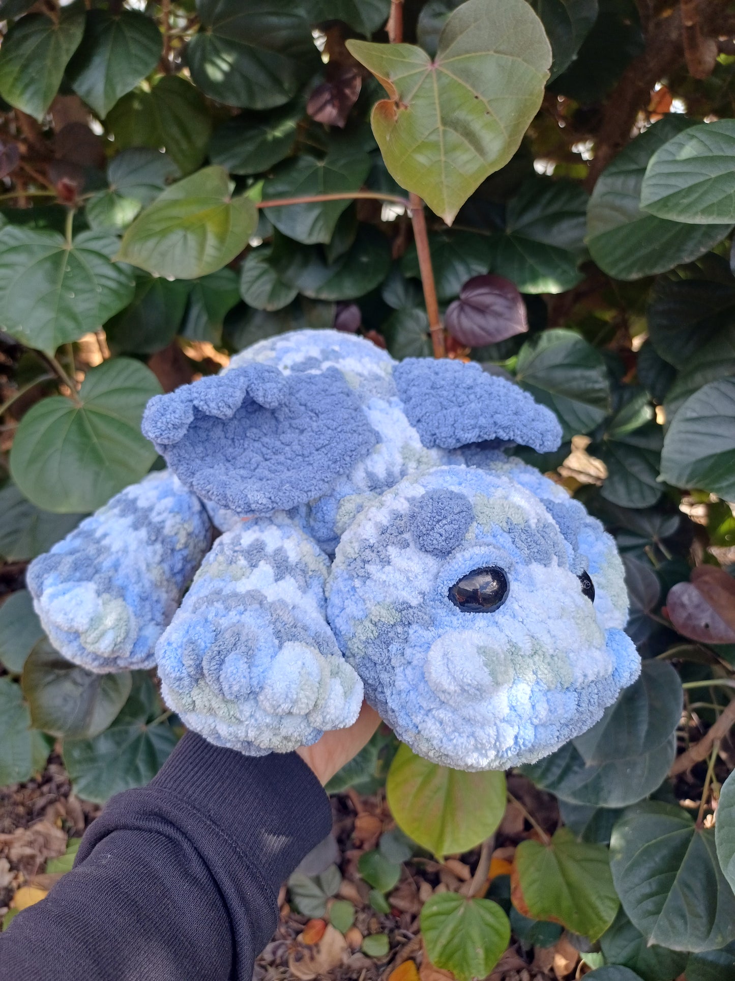Fluffy The Splooting Dragon in Blue Crochet Plush Toy