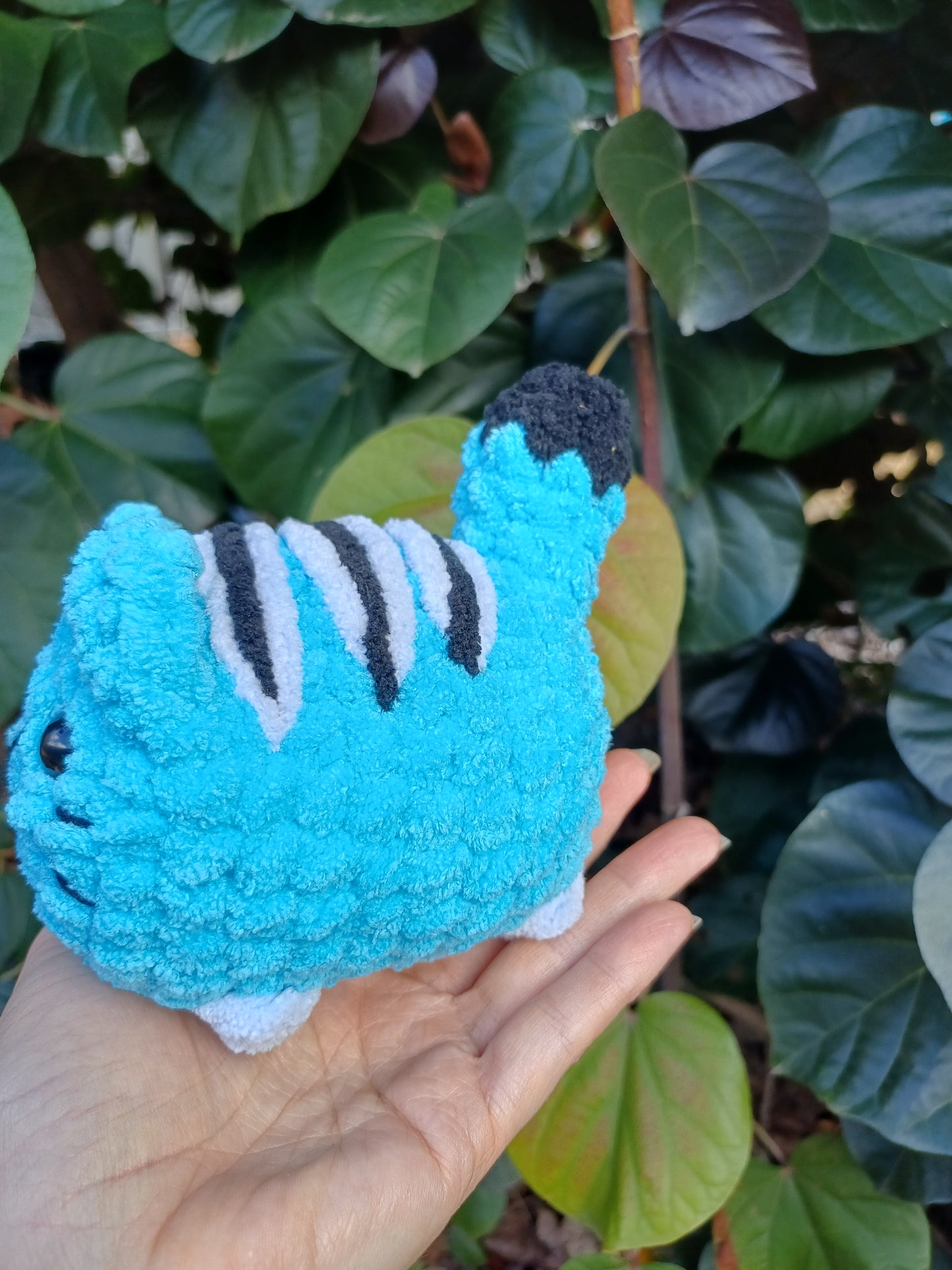The Hunter Loaf Cat Blue with Black and White Stripes Crochet Plush Toy