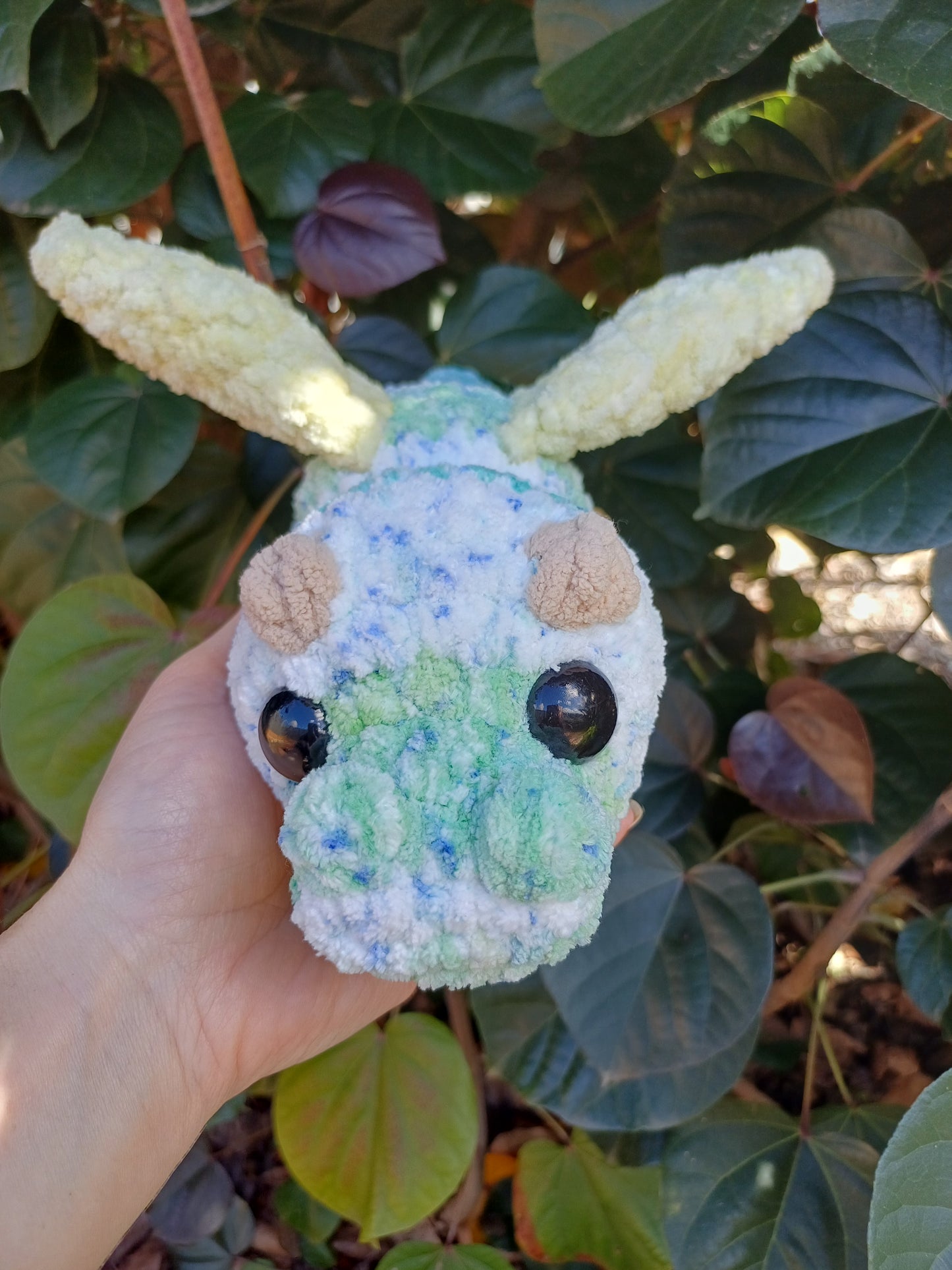 Draco The Dragon Multi Stiped Coloured Dragon Tq, White and Light Green Crochet Plush Toy