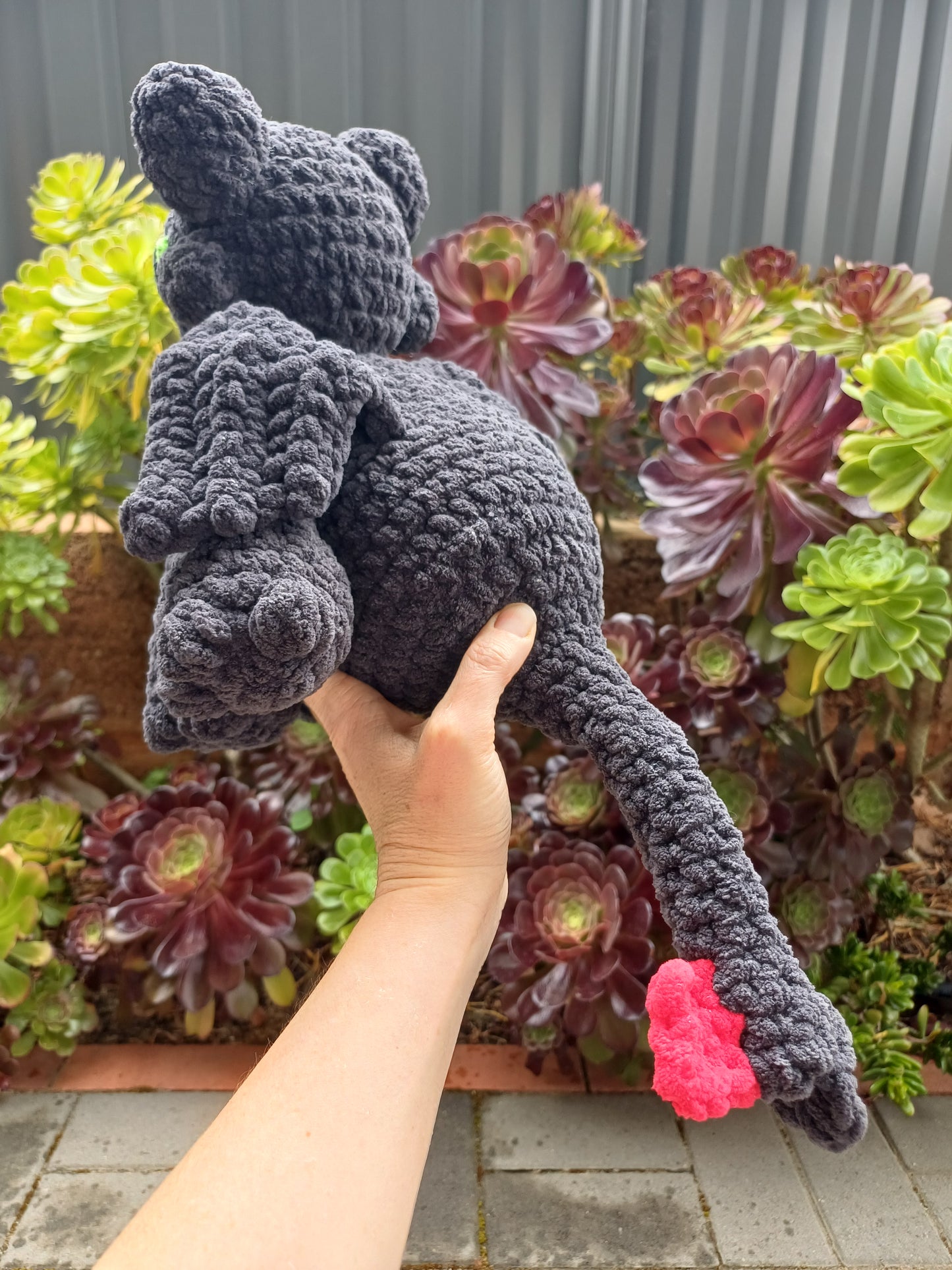 Night Dragon Crochet Plush Sitting Black
