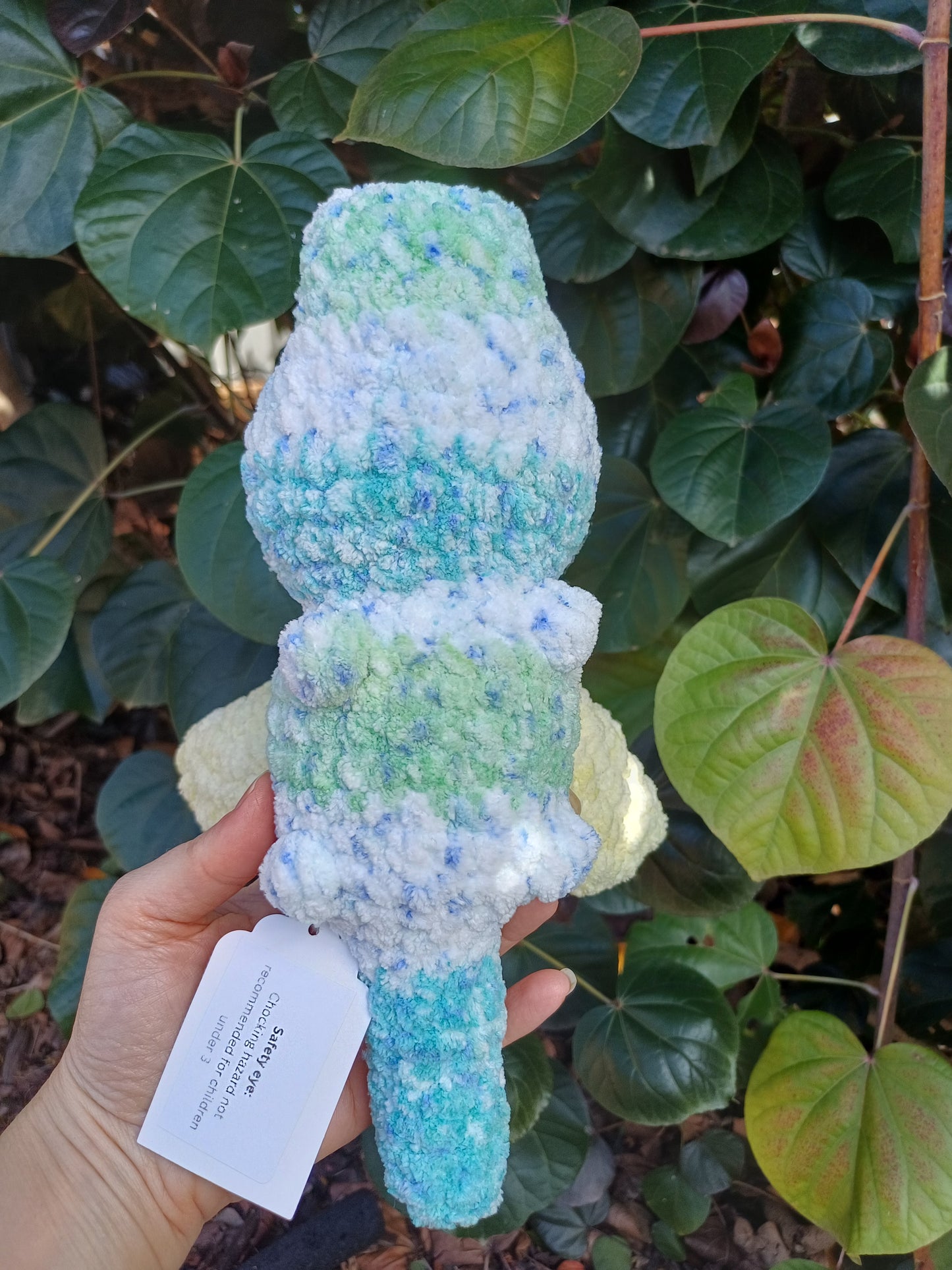 Draco The Dragon Multi Stiped Coloured Dragon Tq, White and Light Green Crochet Plush Toy