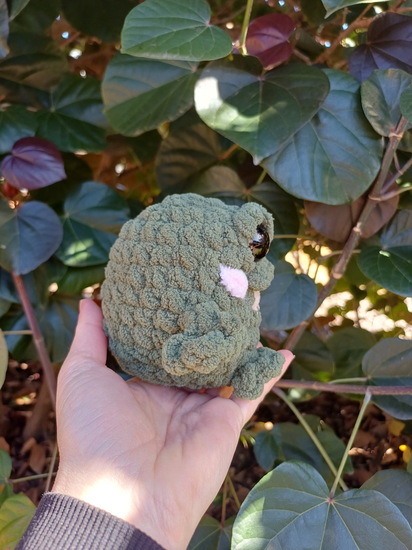 Chubby Frog Dark Green and Cream Crochet Plush Toy