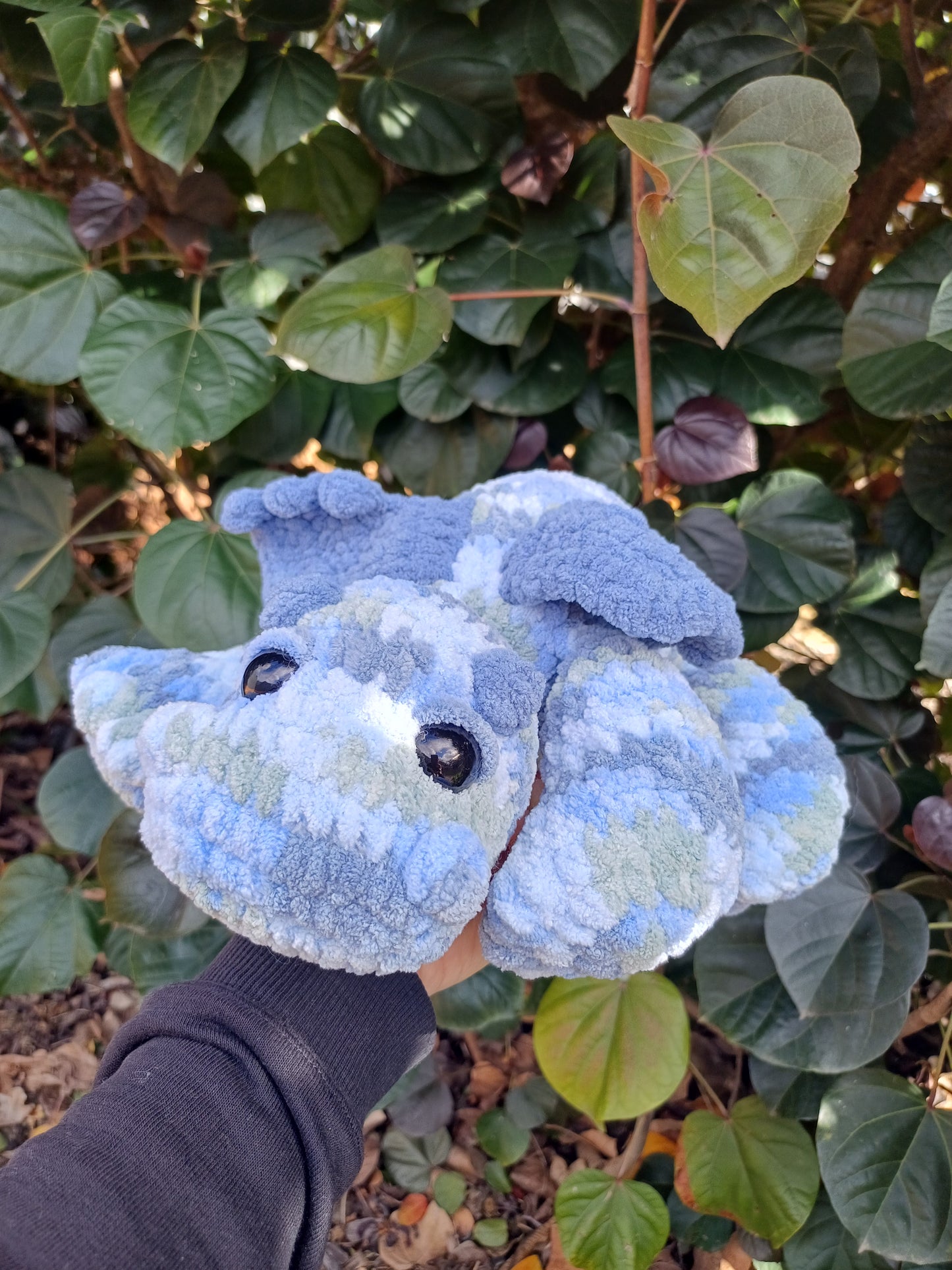 Fluffy The Splooting Dragon in Blue Crochet Plush Toy