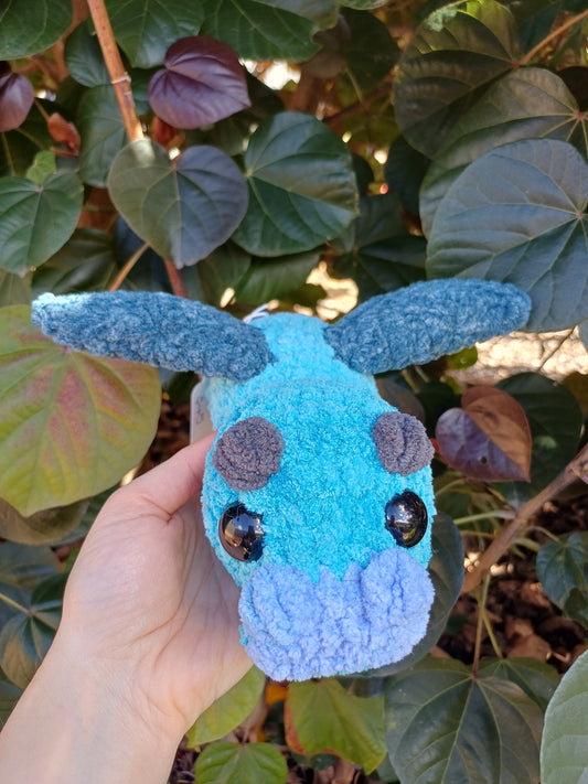 Draco The Dragon Multi Striped Coloured Dragon in Tq, Blue and Dark Blue Crochet Plush Toy