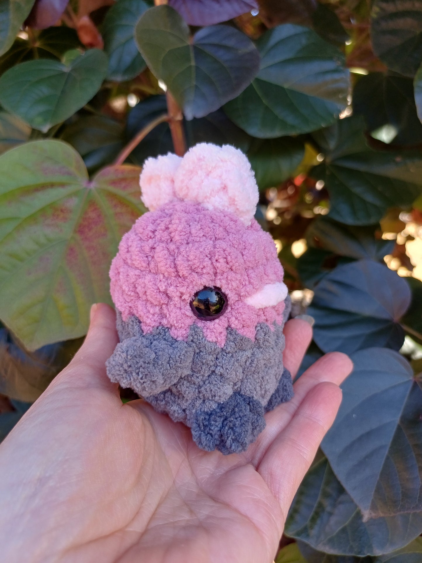 Cocky Pink and Grey Mini Crochet Plush Toy