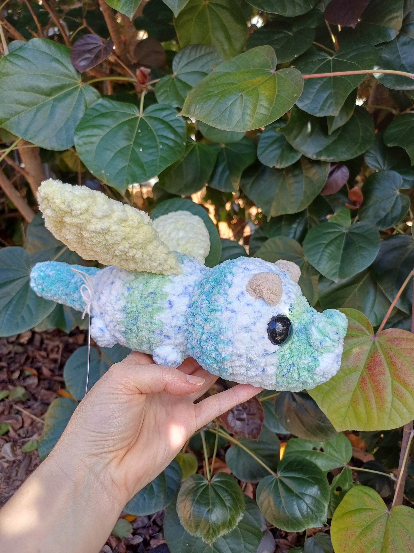 Draco The Dragon Multi Stiped Coloured Dragon Tq, White and Light Green Crochet Plush Toy