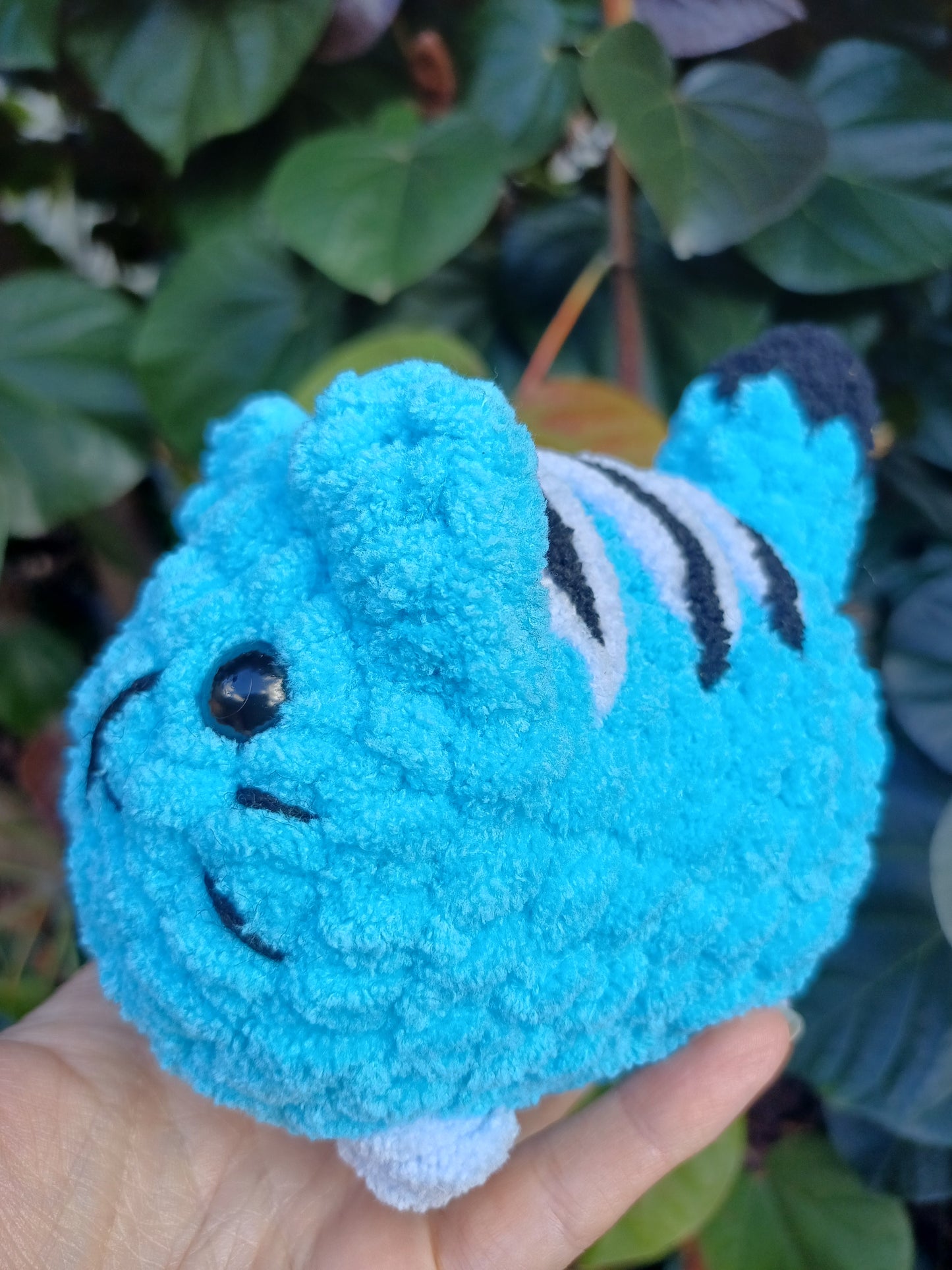 The Hunter Loaf Cat Blue with Black and White Stripes Crochet Plush Toy