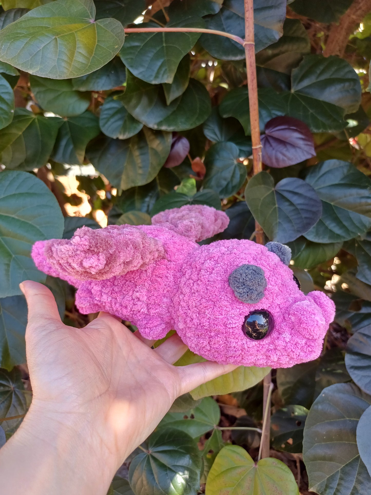 Draco The Dragon Multi Striped Coloured Dragon Magenta, Pink Crochet Plush Toy