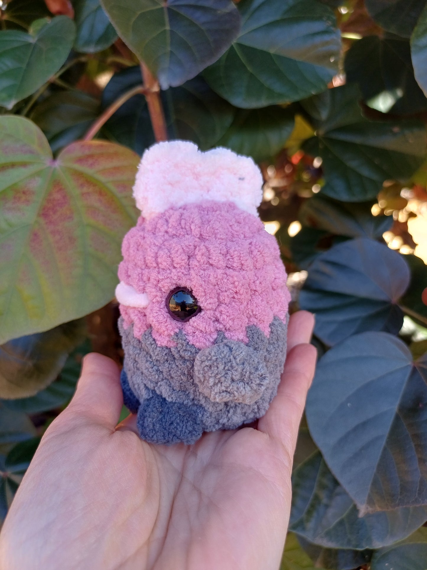 Cocky Pink and Grey Mini Crochet Plush Toy