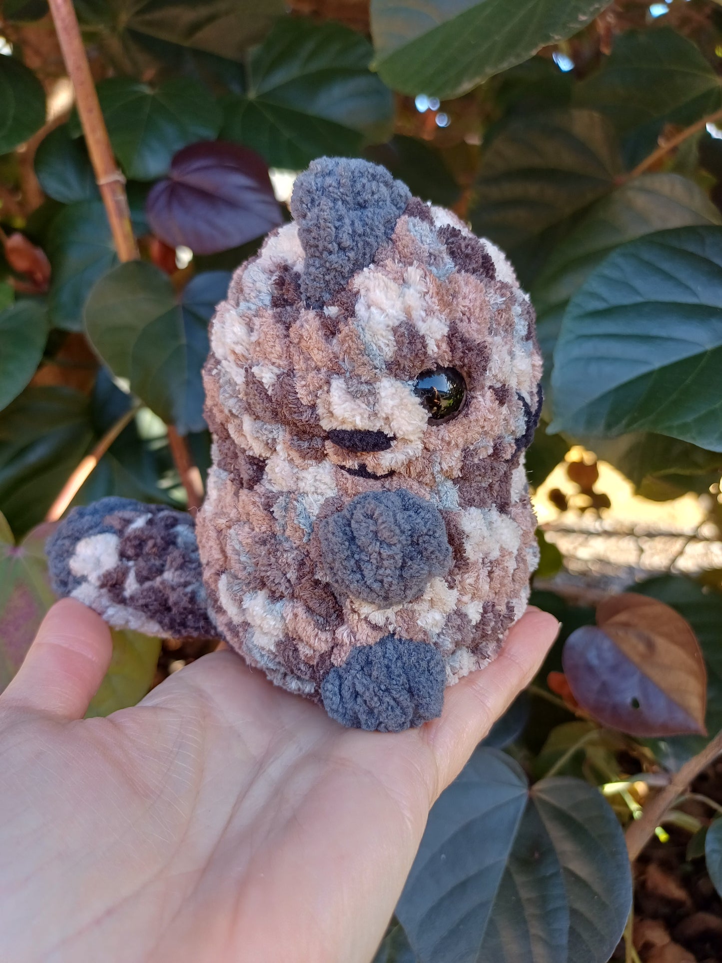 Chubby Sitting Kitten in Browns and Black Crochet Plush Sitting Black
