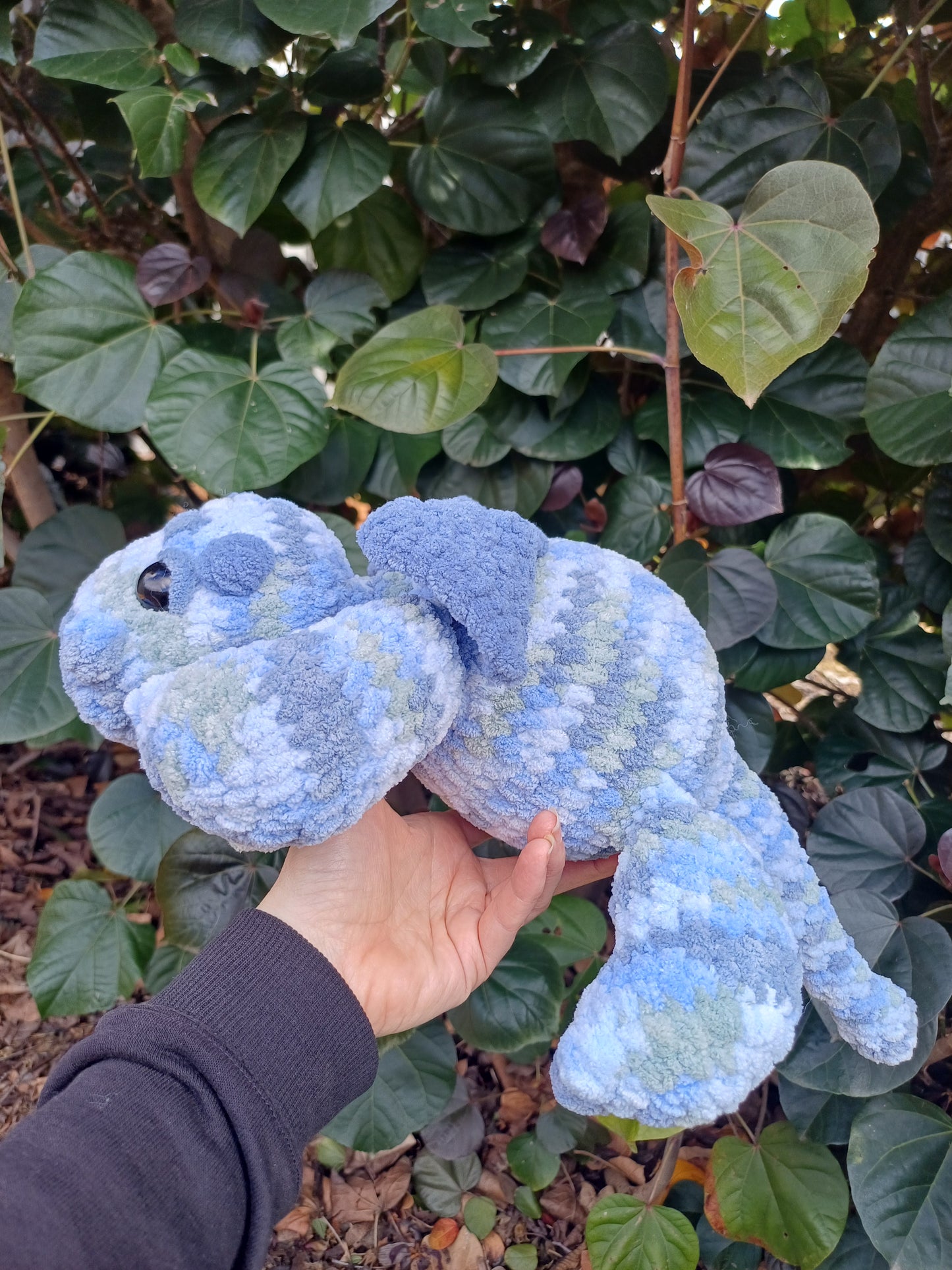 Fluffy The Splooting Dragon in Blue Crochet Plush Toy