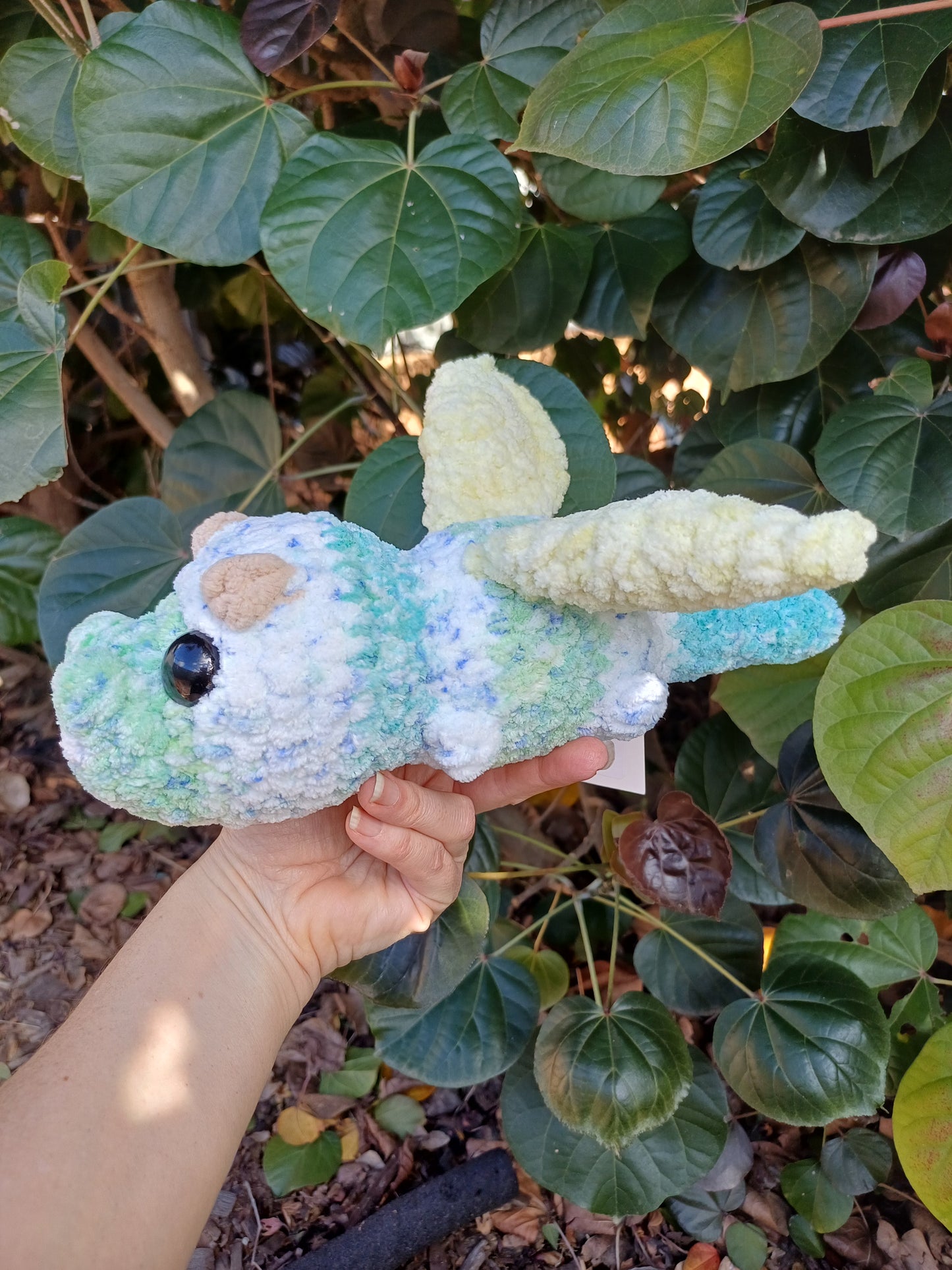 Draco The Dragon Multi Stiped Coloured Dragon Tq, White and Light Green Crochet Plush Toy