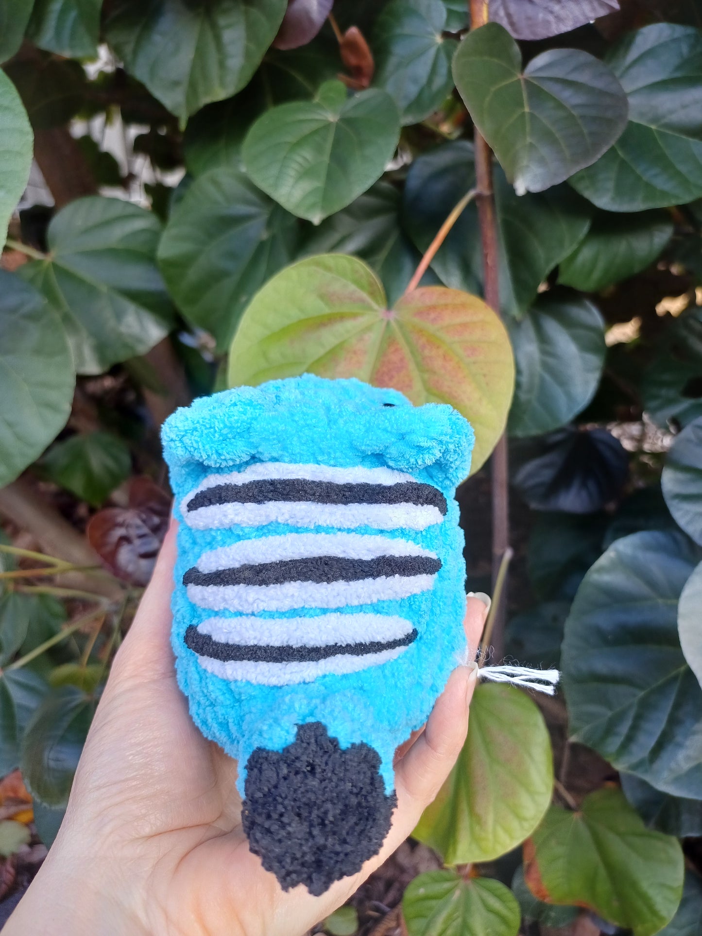 The Hunter Loaf Cat Blue with Black and White Stripes Crochet Plush Toy