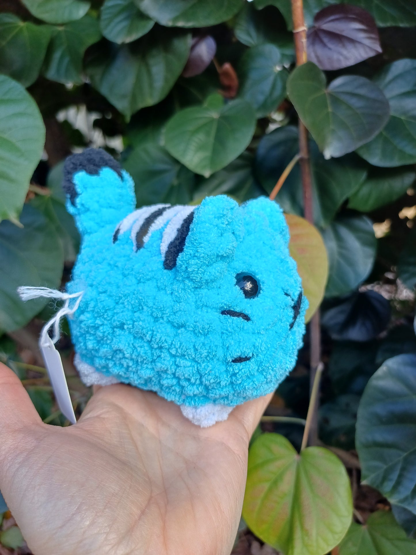 The Hunter Loaf Cat Blue with Black and White Stripes Crochet Plush Toy