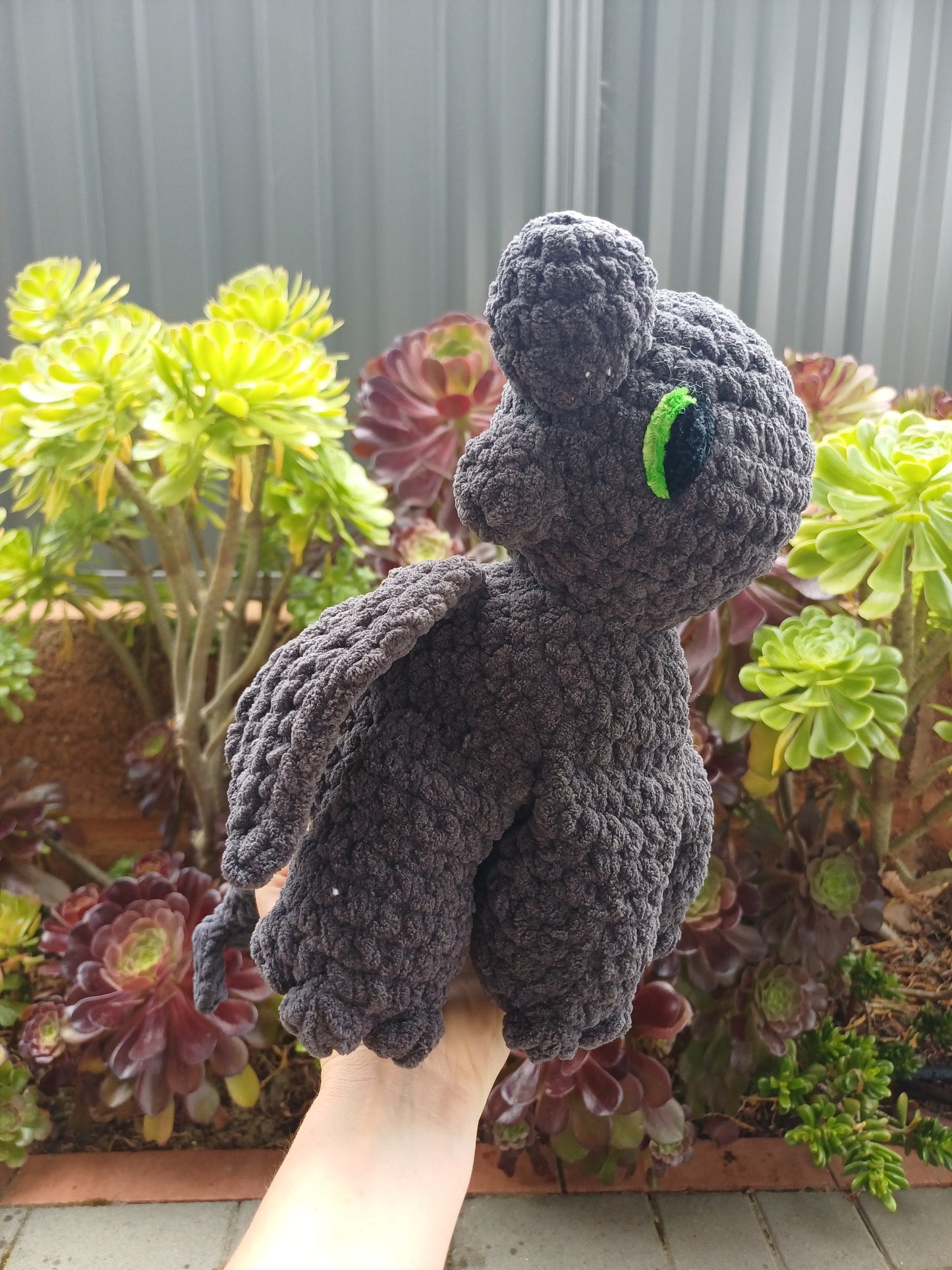 Night Dragon Crochet Plush Sitting Black