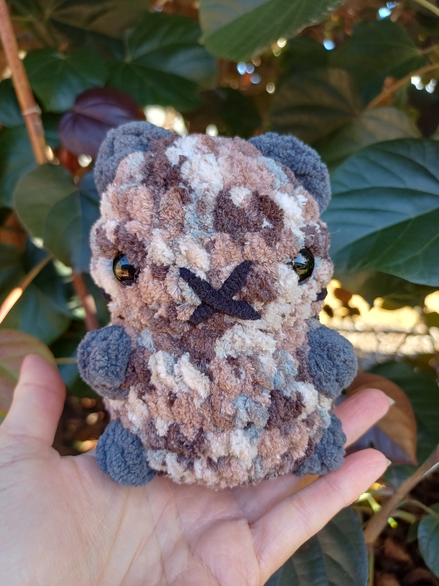 Chubby Sitting Kitten in Browns and Black Crochet Plush Sitting Black