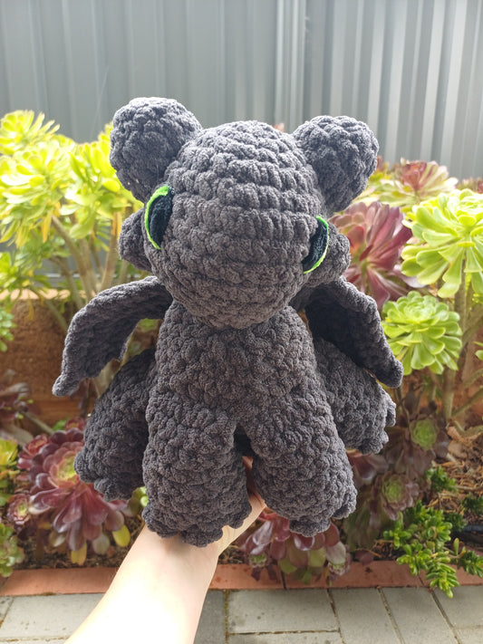 Night Dragon Crochet Plush Sitting Black