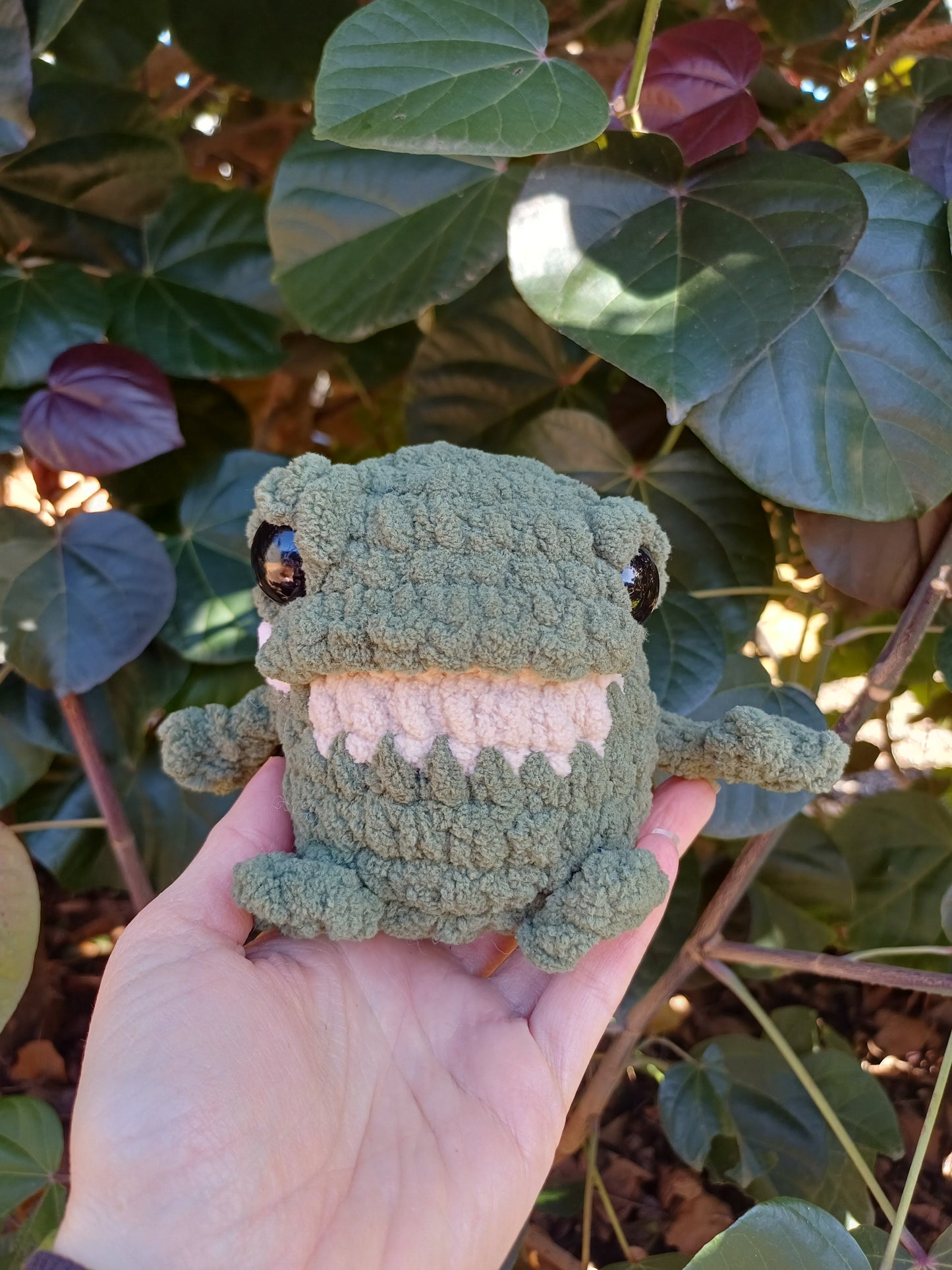 Chubby Frog Dark Green and Cream Crochet Plush Toy