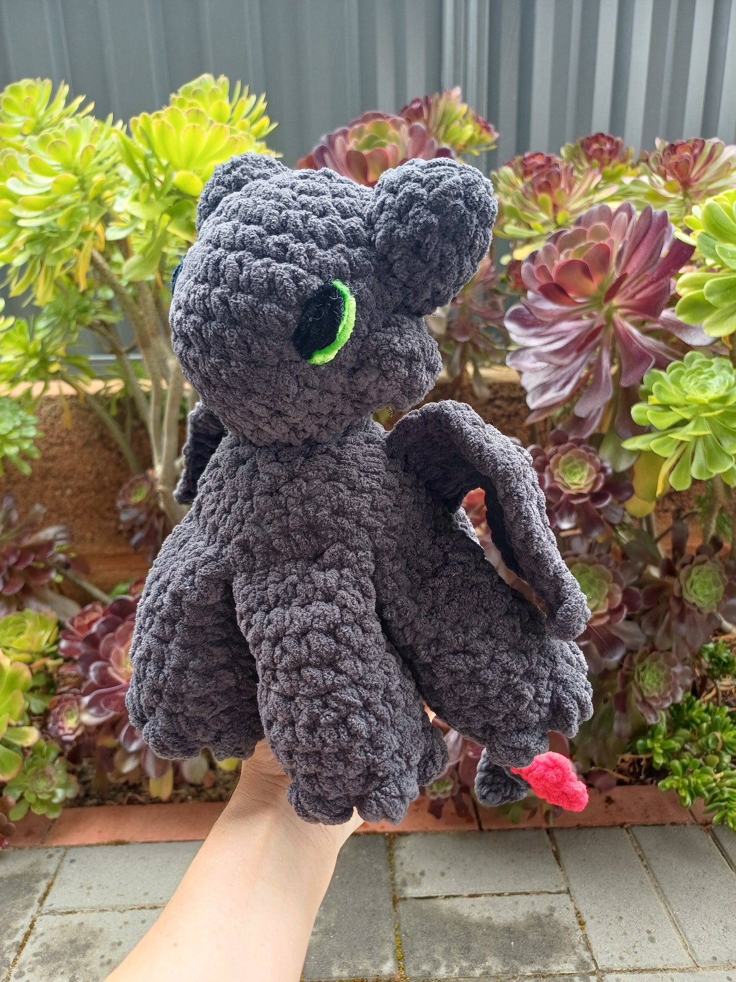 Night Dragon Crochet Plush Sitting Black