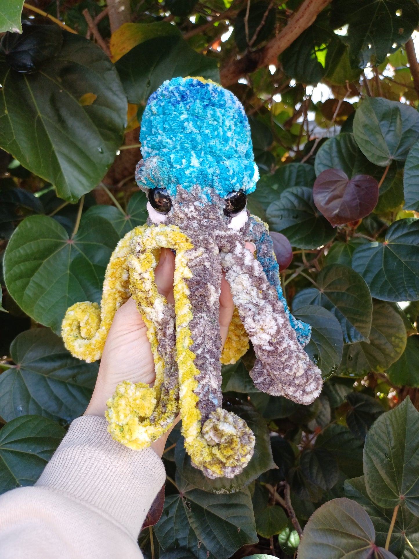 Alexander the Octo in Yellow/Blue and Brown Crochet Plush Toy