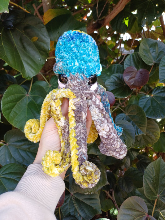 Alexander the Octo in Yellow/Blue and Brown Crochet Plush Toy